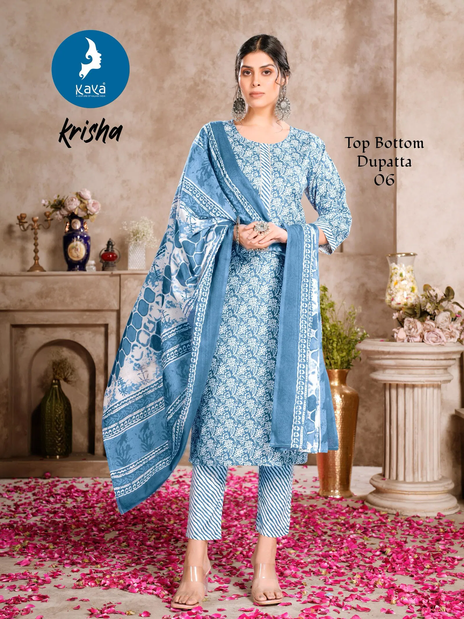 Krisha By Kaya Cotton Printed Kurti With Bottom Dupatta Suppliers In India